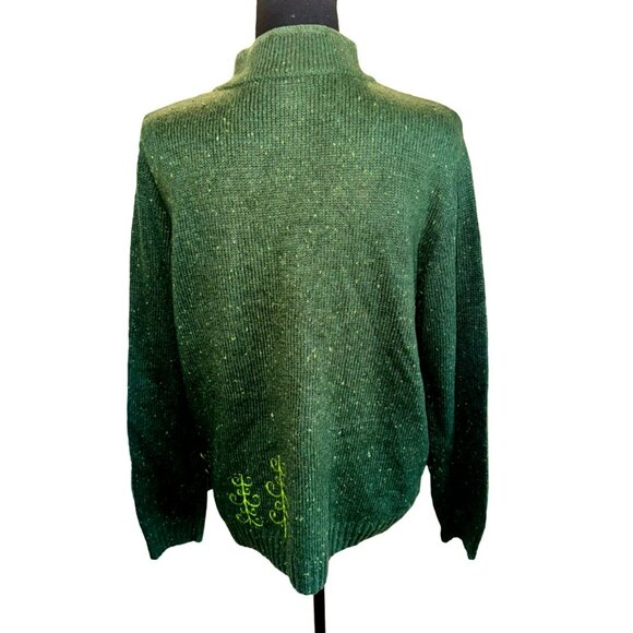Christopher & Banks Wool Reindeer Zip Christmas Holiday Ugly Sweater XL Green - Picture 2 of 12